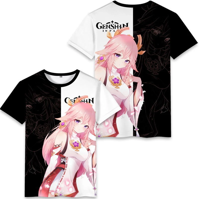 New Genshin Impact T-Shirts Anime Game Sexy Girl Yae Miko 3D Print Streetwear Men Women Fashion Oversized T Shirt Kids Tees Tops