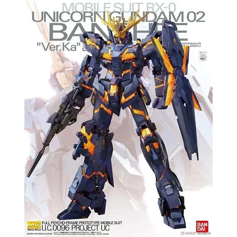 Bandai – figurine originale Gundam MG 1/100, licorne Gundam 02 BANSHEE Ver.Ka, assemblage, modèle d'action, jouet de Collection, cadeau, en Stock