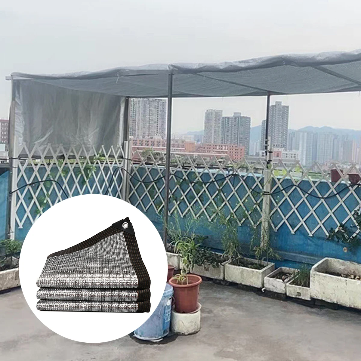 

Aluminium Foil Mesh 75% Sun Shade Encrypted Thickened Flame Retardant Domestic Yard Dustproof Heat Insulation Tarpaulin