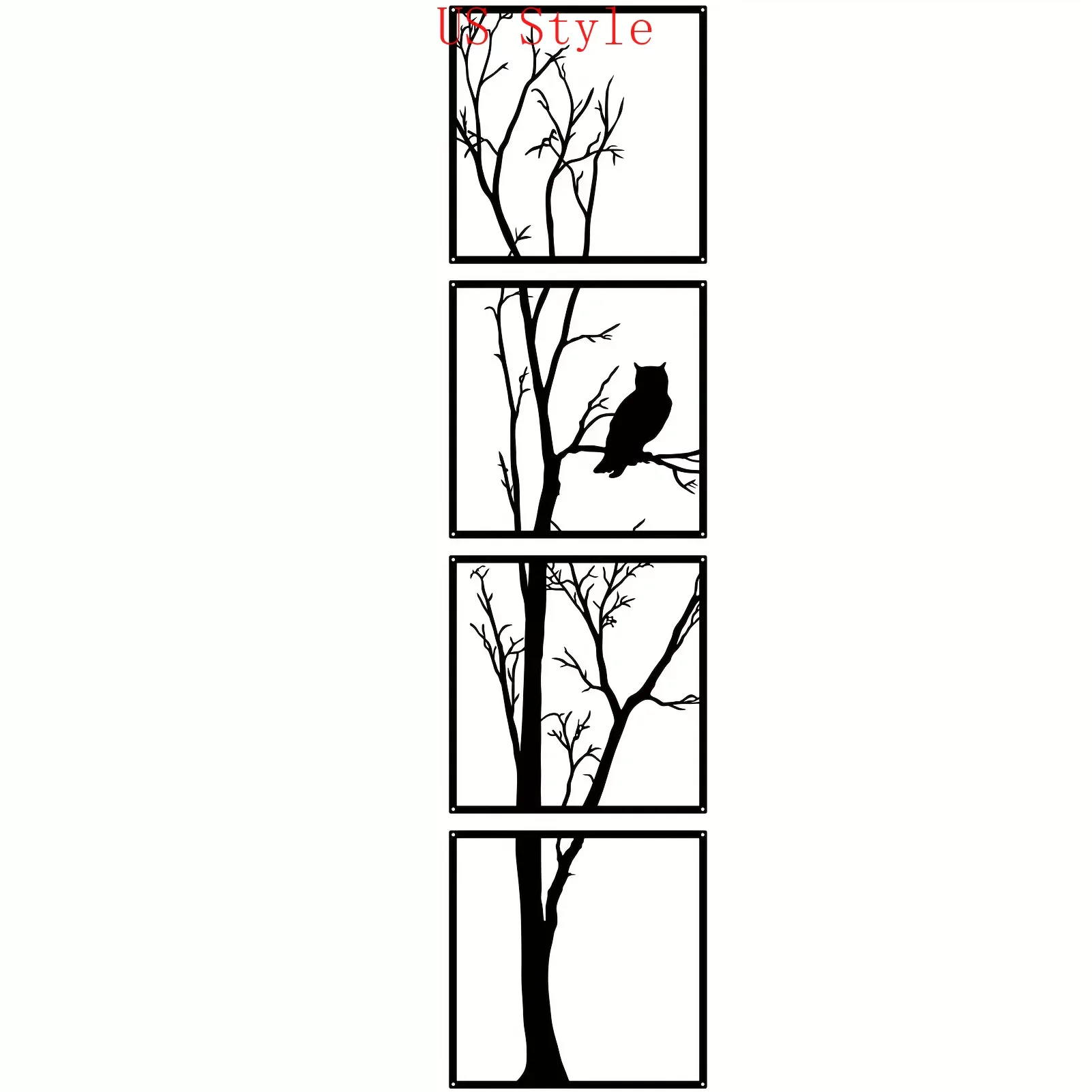 

4pcs/set Owl Tree Branch Wall Mounted Art Black Metal Wall Decoration Bedroom Livingroom Decor Study Office Home Decoration Gard