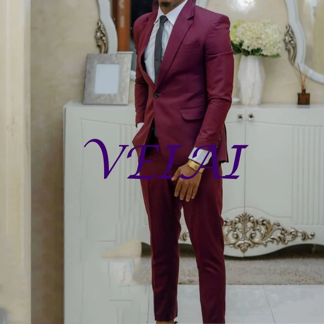 

Новые мужские костюмы по индивидуальному заказу, приталенный смокинг для свадьбы, комплект из 2 предметов, деловой пиджак на одной пуговице для выпускного вечера на свадьбу, бордовый, зеленый (бюзовый)