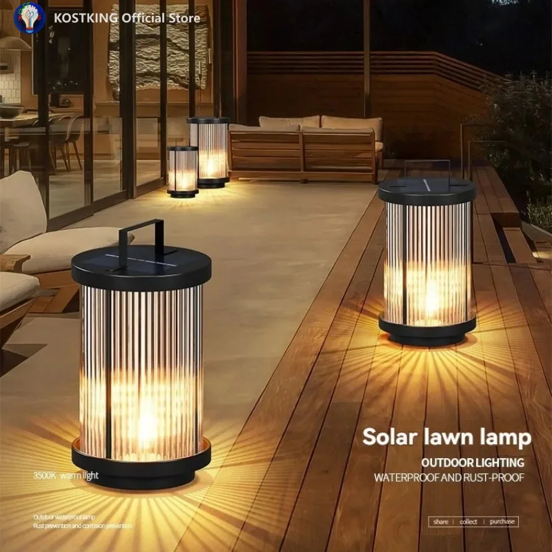 Outdoor Waterproof Solar Garden Lamp Glass Lantern Garden Floor Lamp Street Lamp Villa Courtyard Lawn Light