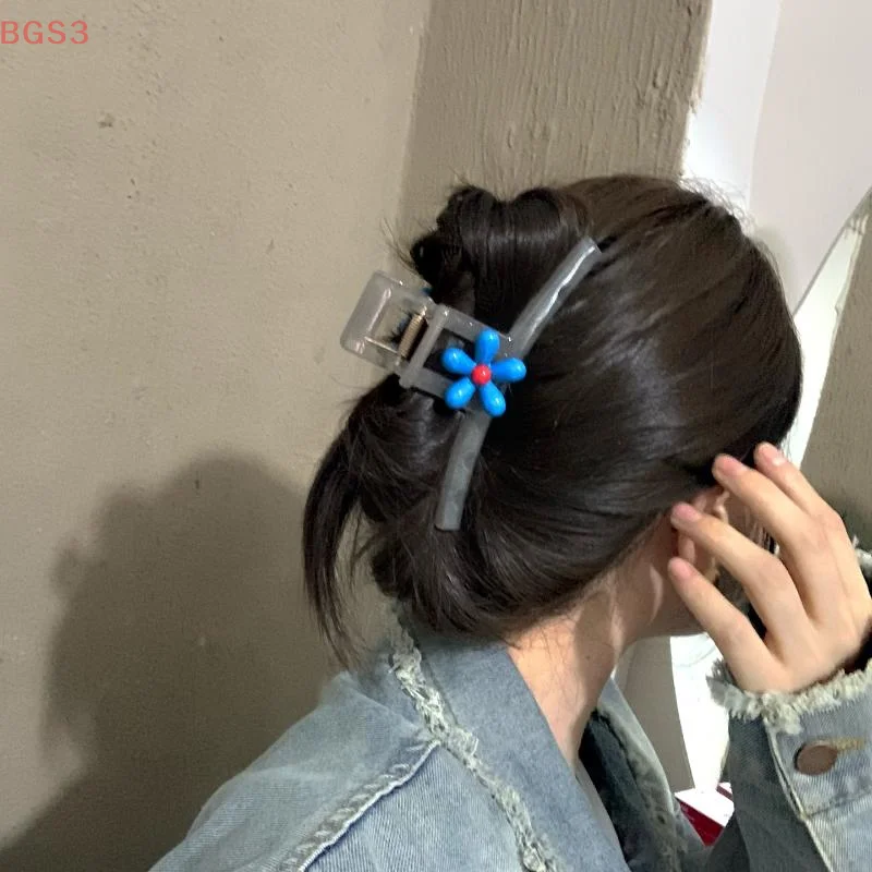 

Korean New Blue Flowers Hair Rope Female Side Bangs Duckbill Clip Hair Claw Sweet Girl Head Ornament