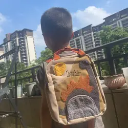 Petit Sac à Dos Dinosaure avec Nom Personnalisé, Cartable en Toile de Dessin Animé Brodé, pour Enfants de la Maternelle