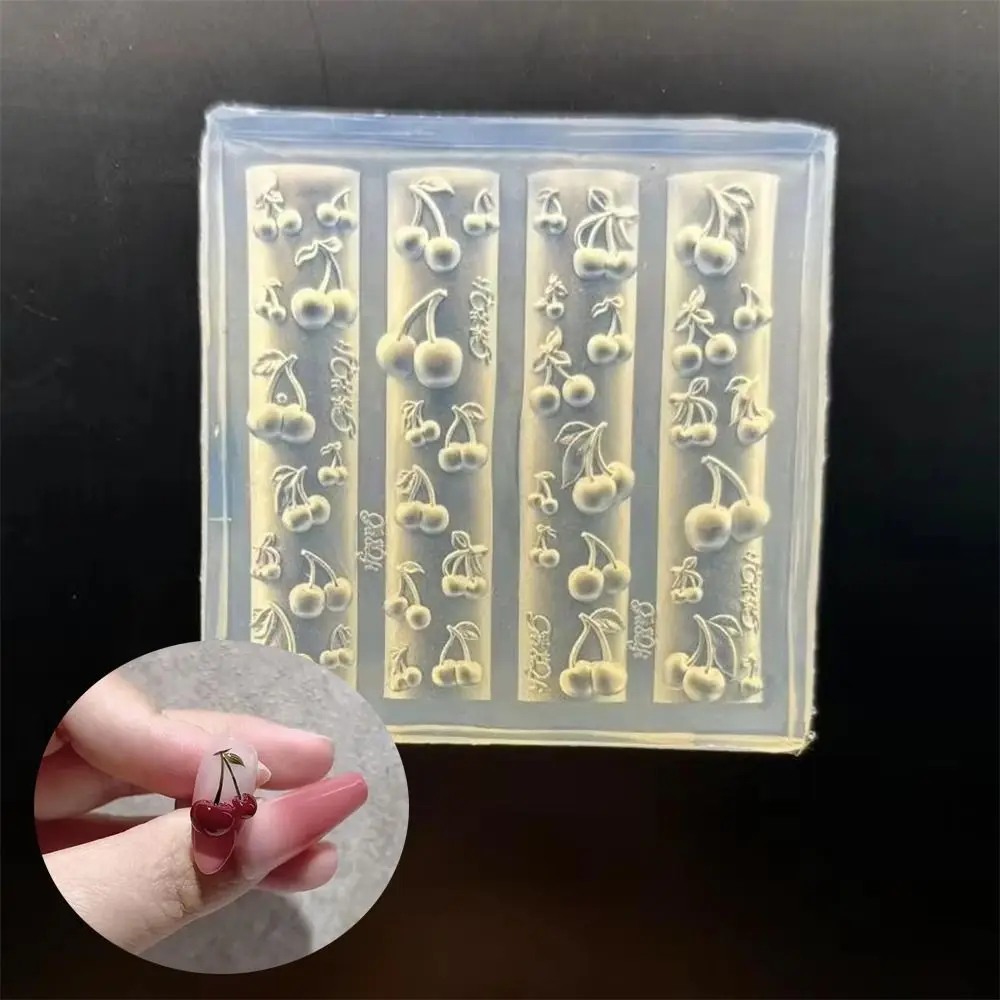 Hot 3D Cherry Design Nail Templates Crafts DIY Jewelry Manicure Design Tool Durable Nail Silicone Mold Nail Art Decorations