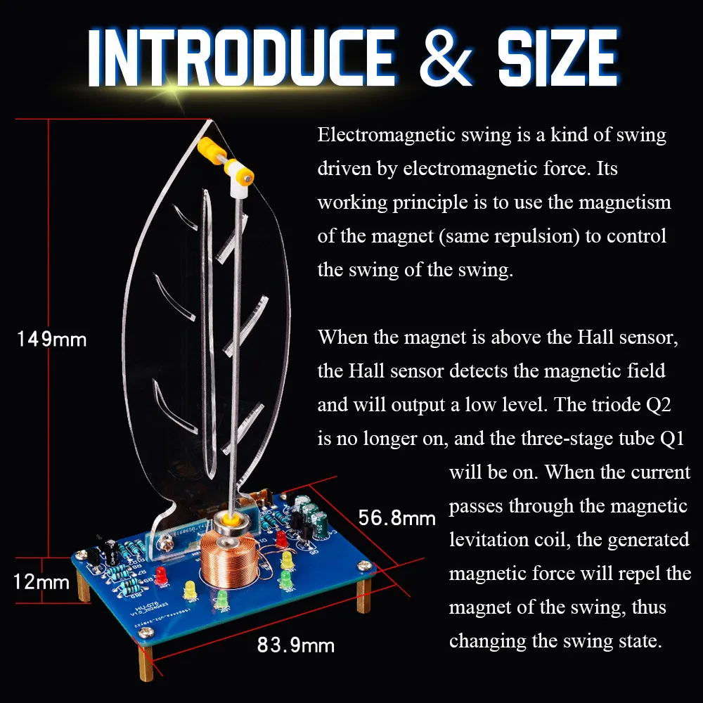 DIY Leaf Swing Magnetic Levitation Electronic Kit 5V Power Supply With LED Flow Light Scientific Practice Welding DIY Kit