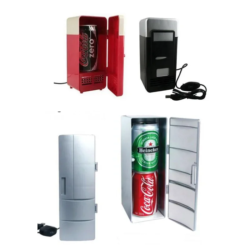 1pcs Mini USB Gadget Desktop Small/Big Size Beverage Cans Cooler Warmer Refrigerator Fridge w/ Internal LED Light USB Fridge