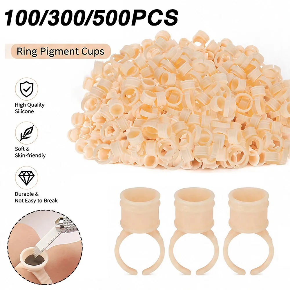100/500Pcs Silicone Tattoo Ring Ink Cups Disposable Pigment Ink Holder for Microblading Permanent Makeup Eyelash Glue Container