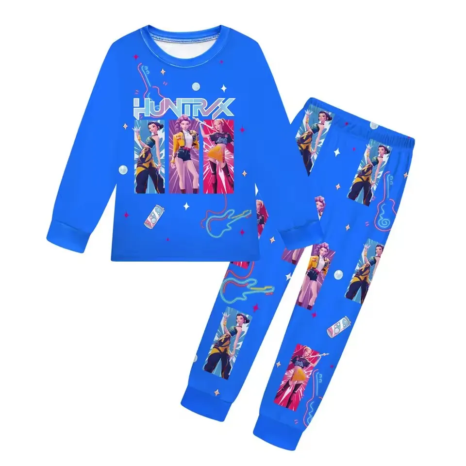 KPop شيطان الصيادين Huntrix بيجامات أطفال مجموعة فتاة صبي طويلة الأكمام تي شيرت + السراويل 2 قطعة ملابس الخريف ملابس عصرية مريحة #5