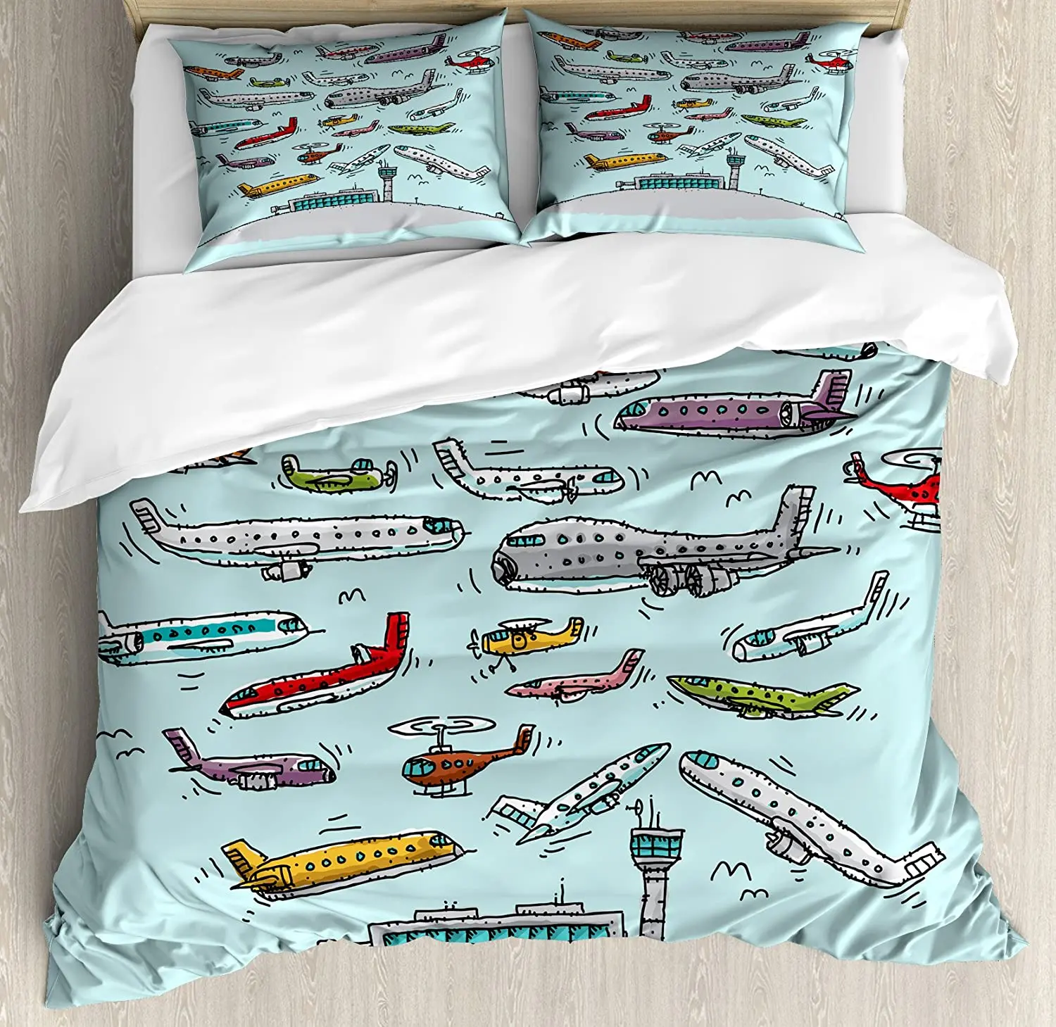 Airplane Bedding Set For Bedroom Bed Home Planes Fying In Air Aviation Love Airport Helico Duvet Cover Quilt Cover Pillowcase