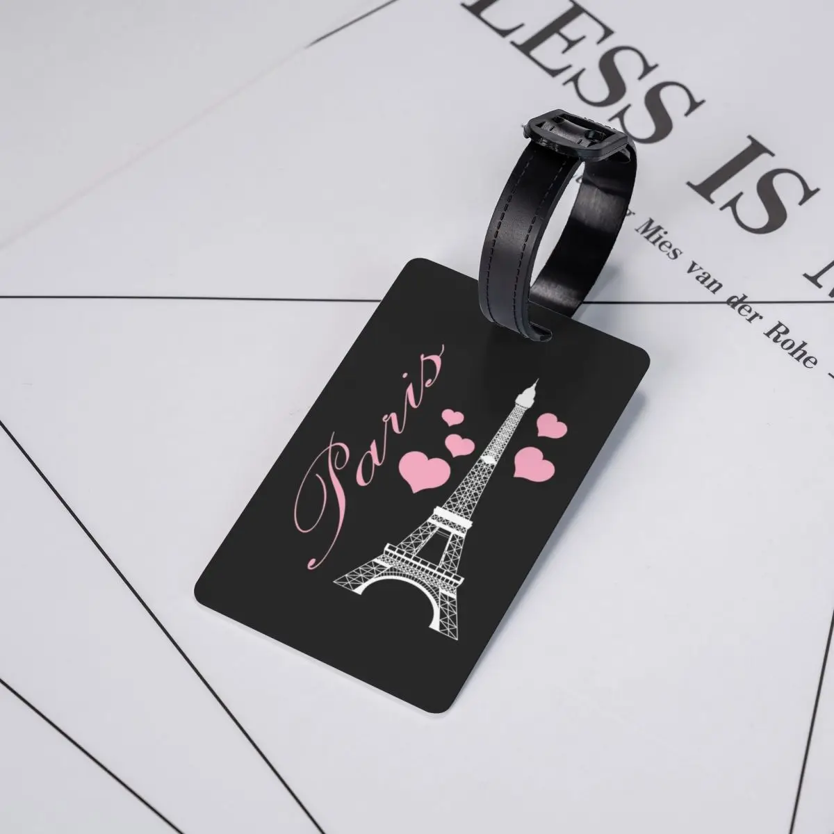 Rosa Paris Eiffelturm auf schwarzen Gepäck anhänger für Koffer Mode romantische Paris Liebe Gepäck anhänger Privatsphäre Abdeckung Name ID-Karte