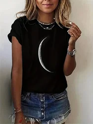 Moon Print Crew Neck T-Shirt, Casual Short Sleeve T-Shirt for Spring & Summer, Women's Clothing