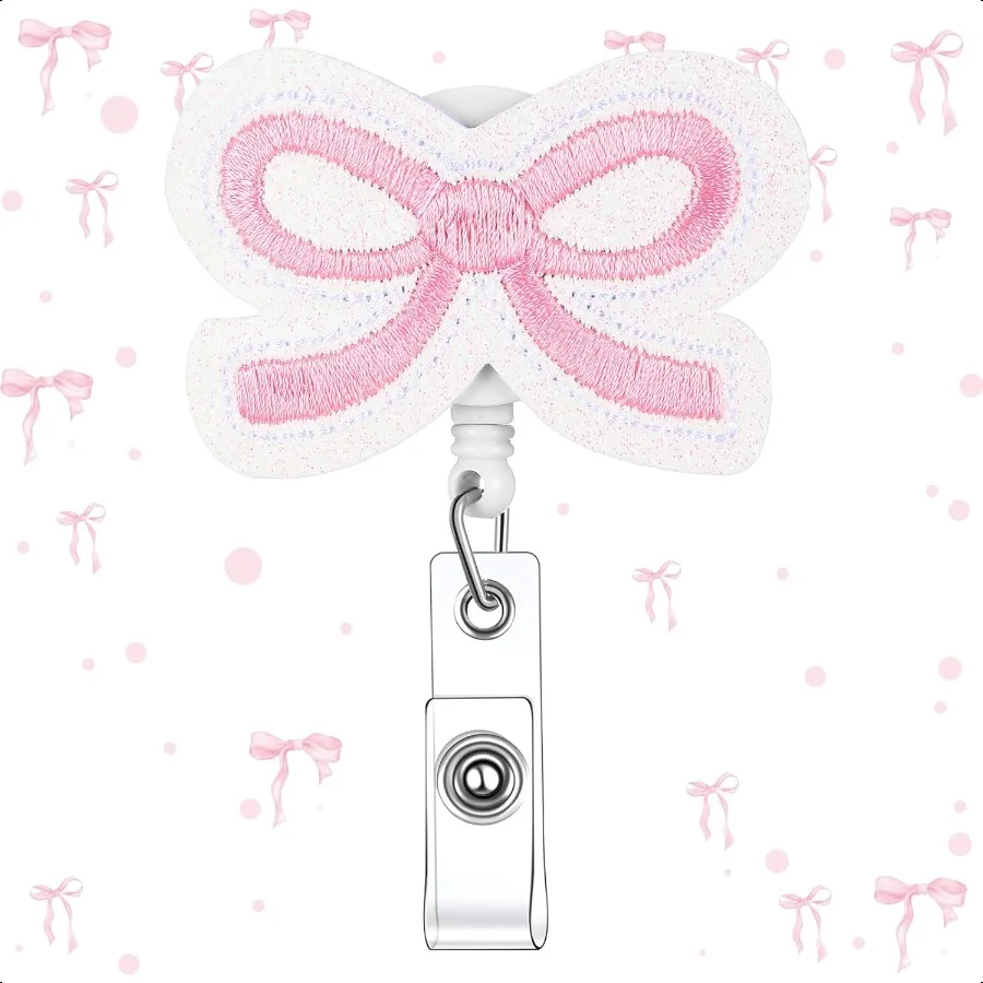 

1 Pcs Pink Bow s Badge Reel for ID Card Cute Retractable Nursing ID Badge Holder Clip Coquette Alligator Clips Tag Clip RN LPN