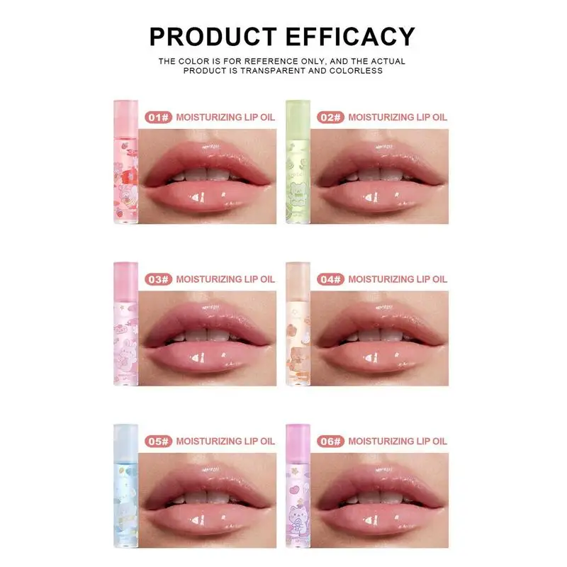 Lip Oil Set Crystal Jelly Moisturizing Flower Lip Gloss 6pcs Non-Stick Long Lasting Lip Kit Liquid For Children Ladies Girls