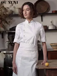 Hotel Women Chef Uniform Restaurant White Cook Jacket Catering Service Overalls Kitchen Cooking Coat Shirt Waitress Workwear