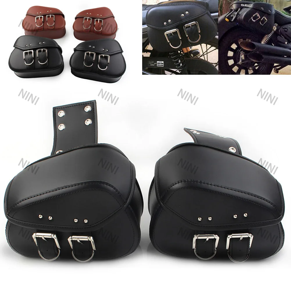 

2Pcs Motorcycle For Harley Sportster Dyna PU Leather Saddle Bags Side Luggage Tool Bag Universal