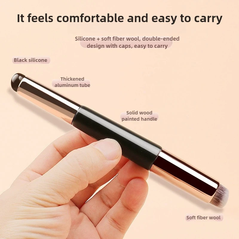2-in-1 siliconen lippenborstel Concealerborstel Houten handvat Draagbare lippenstift Lippenbalsemapplicator met dop Make-upborstel Schoonheidstools