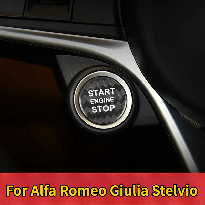 

For Alfa Romeo Giulia Stelvio Real Dry Carbon Fiber Interior Decoration Engine Start Stop Button Cover Modification Accessories
