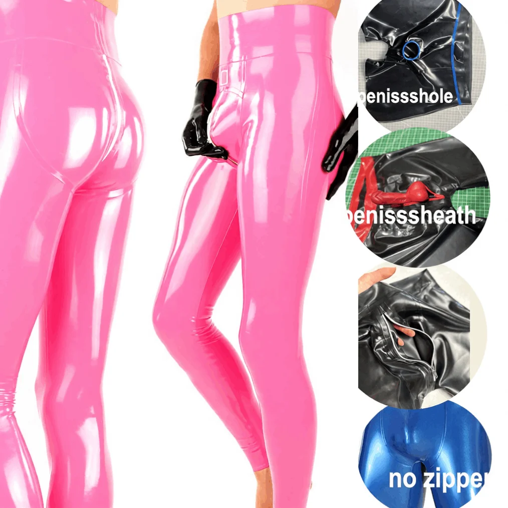 

fetish unisex pants latex leggings customized soft long rubber trousers with zipper handmade club wear