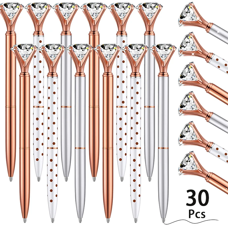 

30Pcs Crystal Diamond Pen Rose Gold Bride Pen Bridesmaid Pens Bling Metal Ballpoint Pens for Bachelorette Wedding Party Favor