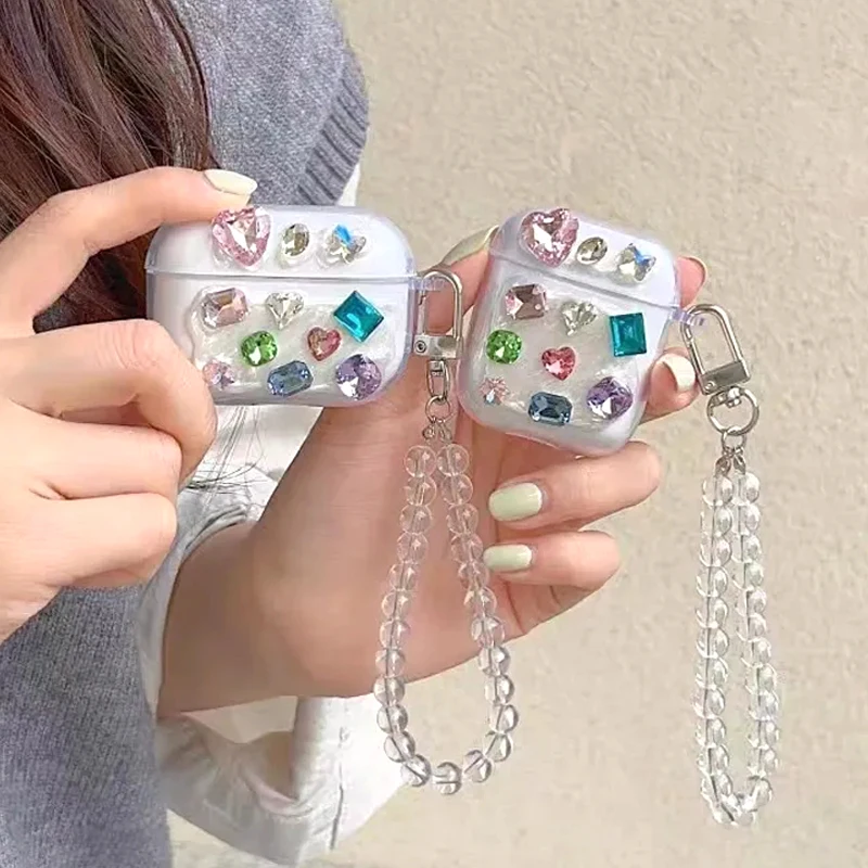 

Korean Colorful Peach Rhinestone Airpod Case with Keychain Vintage Airpod Pro Case Cute Airpods 2 Case Airpods 3 Case