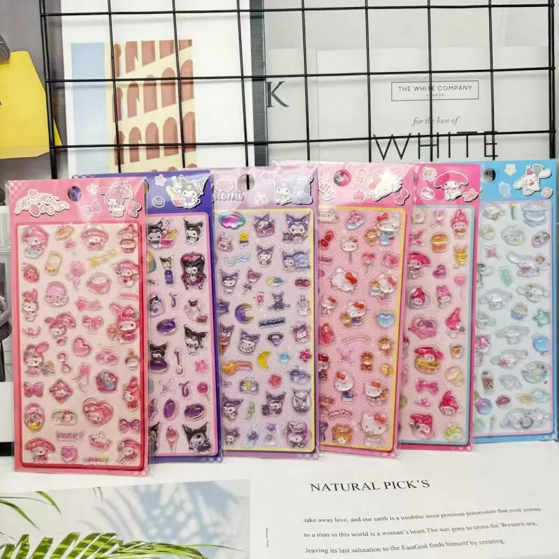 

6Pcs Sanrio My Melody Cinnamoroll Kuromi Starry Moon Series Crystal-Clear Relief 3D Sticker Student Pencil Case Decoration Gift