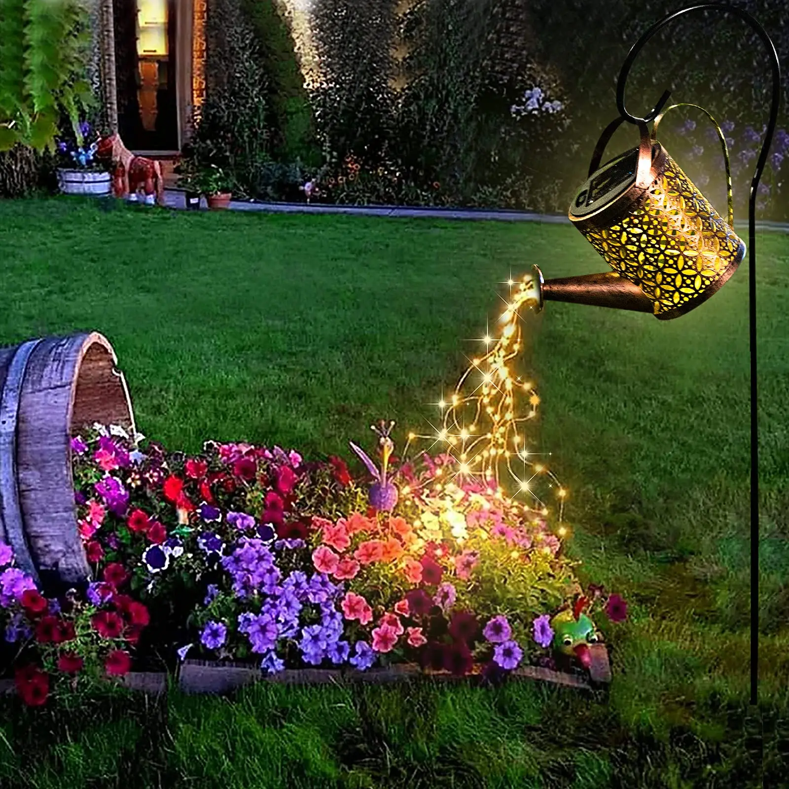 

Outdoor Solar Garden Lamps Metal Kettle Hanging Lanterns Waterfall Lights Silhouette Waterproof Lawn Pathway Garden Decoration