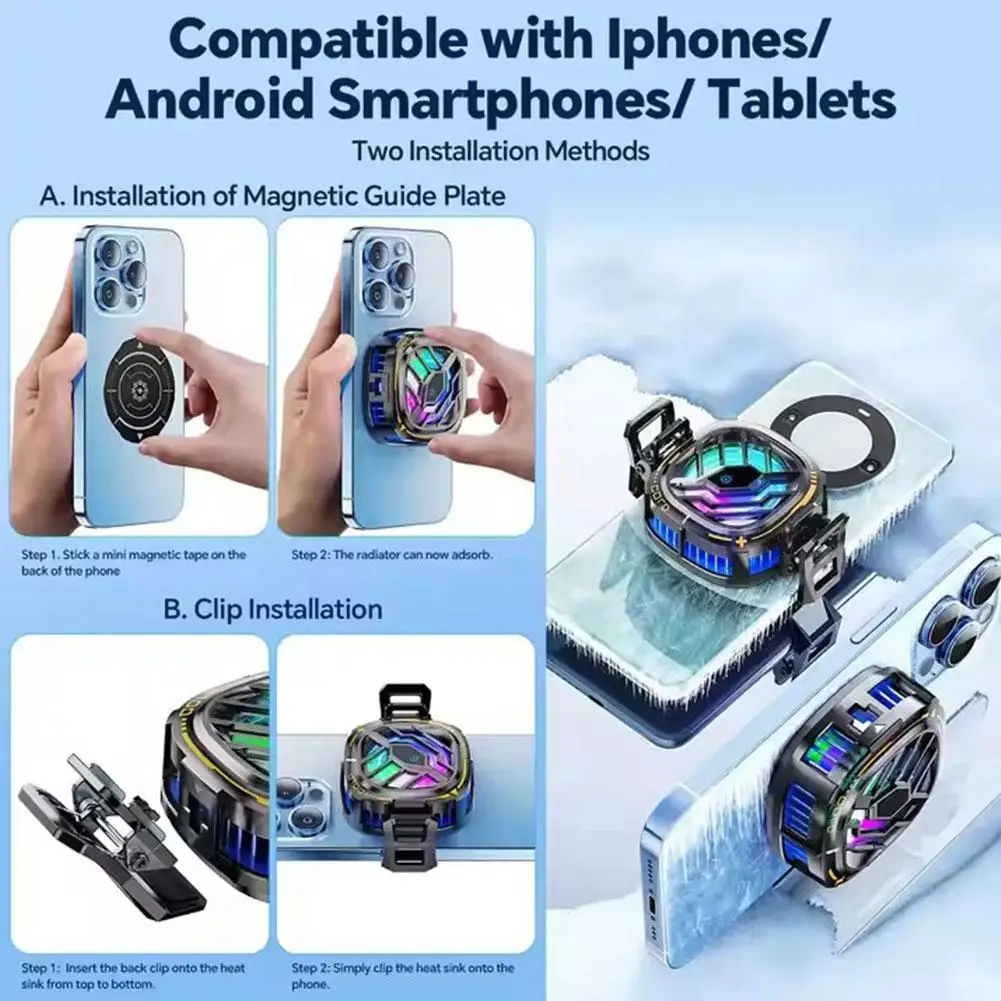 Magnetic/ Back-clip 2 In 1 Semiconductor Freezable Ice Cooling Radiator Game Fan For X76Pro For Summer PUBG Cool Heat Sink M6O3