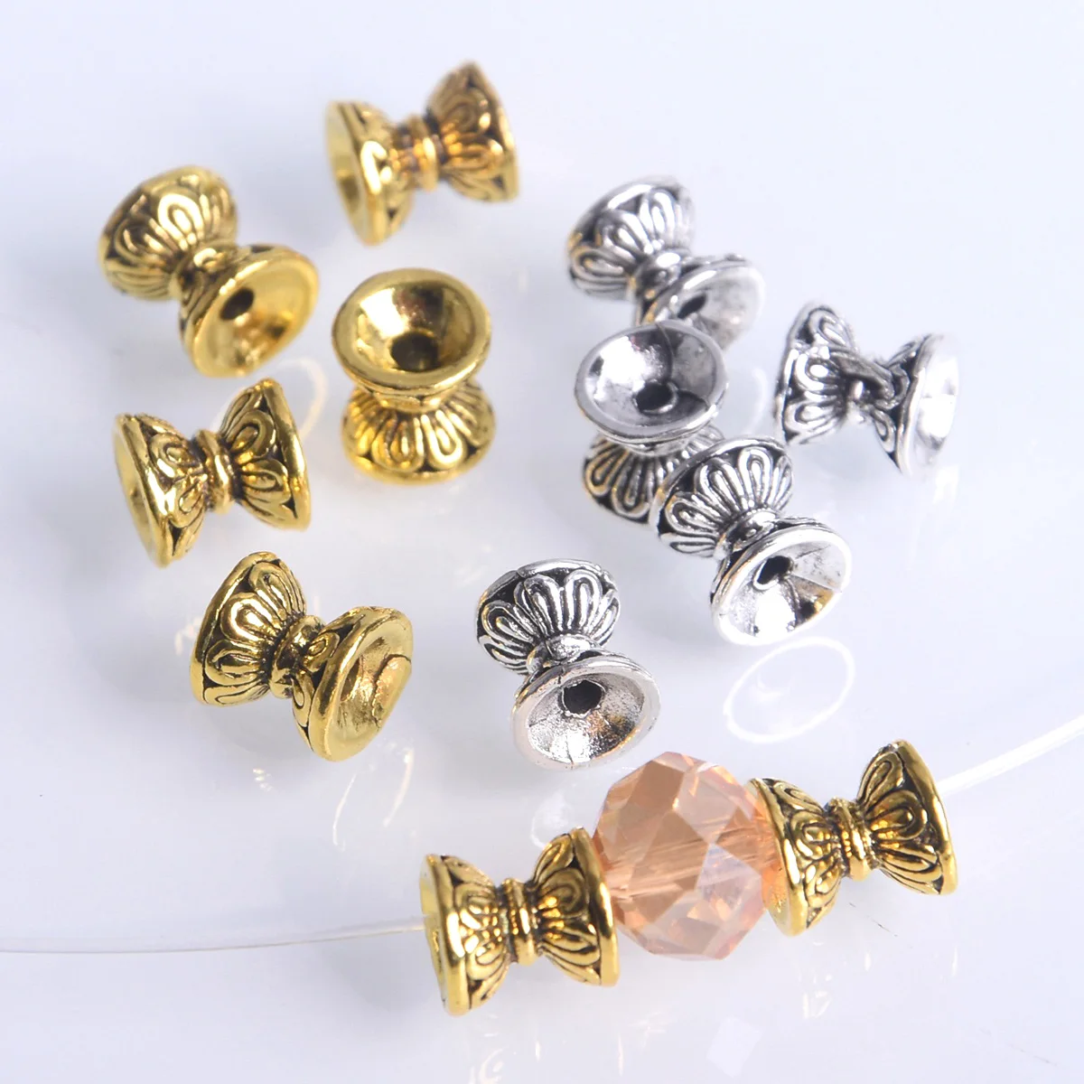 

30pcs Sandglass Shape 6mm/8mm Antique Gold Tibetan Silver Color Metal Loose Spacer Beads For Jewelry Making DIY Findings