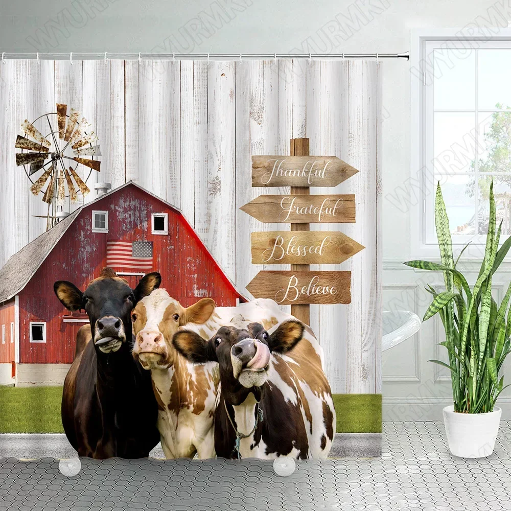 Cortina de ducha de vaca divertida, tela de rueda de vagón rústico de  granja de madera de animales lindos, decoración de baño de granja de flores  de campo / Artículos del hogar, image size:1000x1000