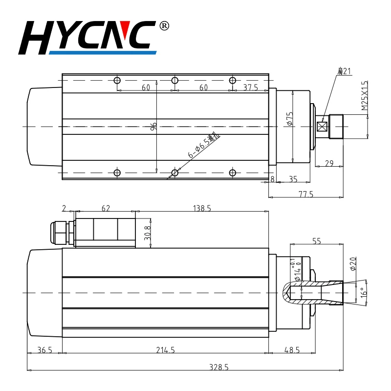 CNC แกนระบายความร้อนด้วยอากาศมอเตอร์ 3.5KW แกนสแควร์ ER20 220V 380V งานไม้แกะสลักพร้อมหน้าแปลนยึดสําหรับเครื่องกัด CNC