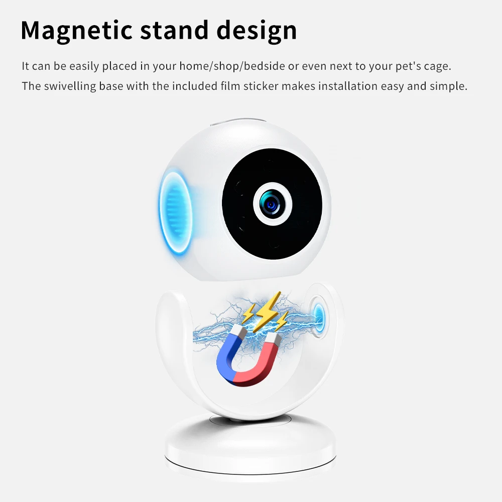 Câmera de segurança WiFi A5 1080P HD com detecção de movimento de visão noturna 170 °   Grande angular montagem magnética nuvem TF armazenamento casa bebê