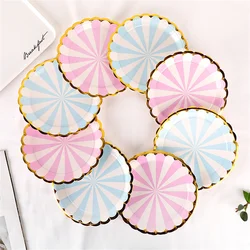 Blue Stripe Disposable Tableware Set Paper Plate Cup Straw Adult Wedding for Kids Birthday Party Decoration Baby Shower Supplies