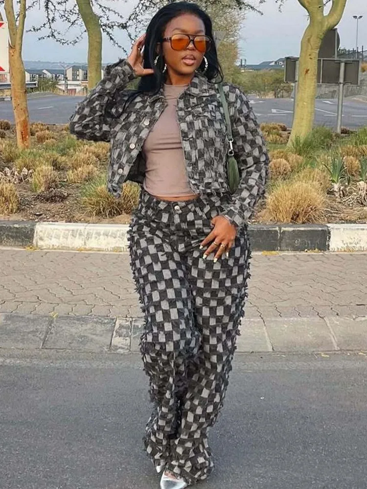 

2 Pieces Women's Sets 2025 Autumn Winter Denim Long Sleeve Suit Tops And Pants Jeans Suits Two Piece Set Tracksuit Outfit