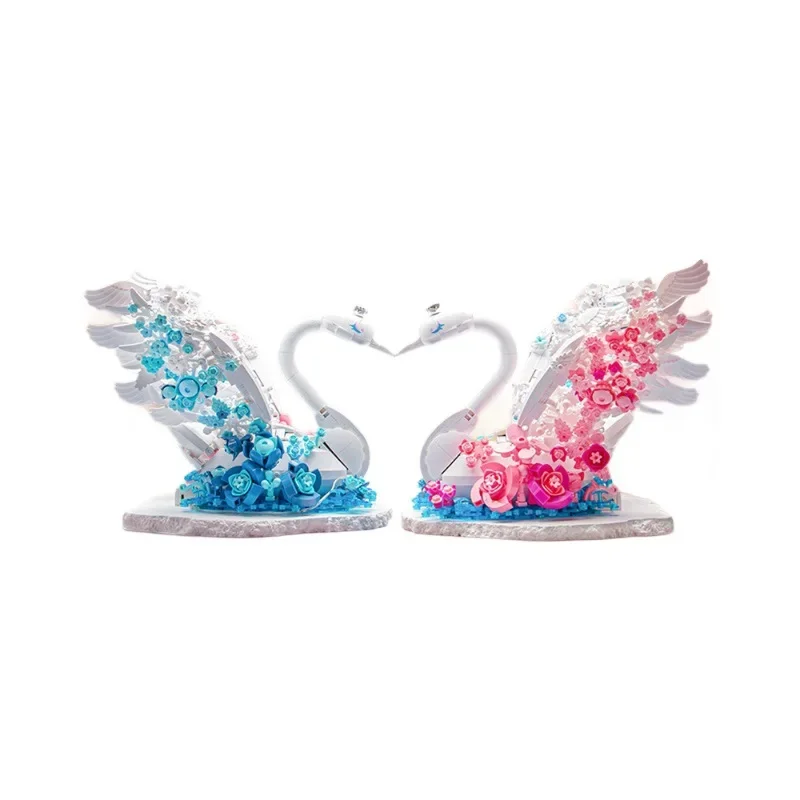 

Colorful Animal Flowering Swan Building Blocks Love Bird Model Pets Brick Figure Assembly Toy for Home Decor with Light