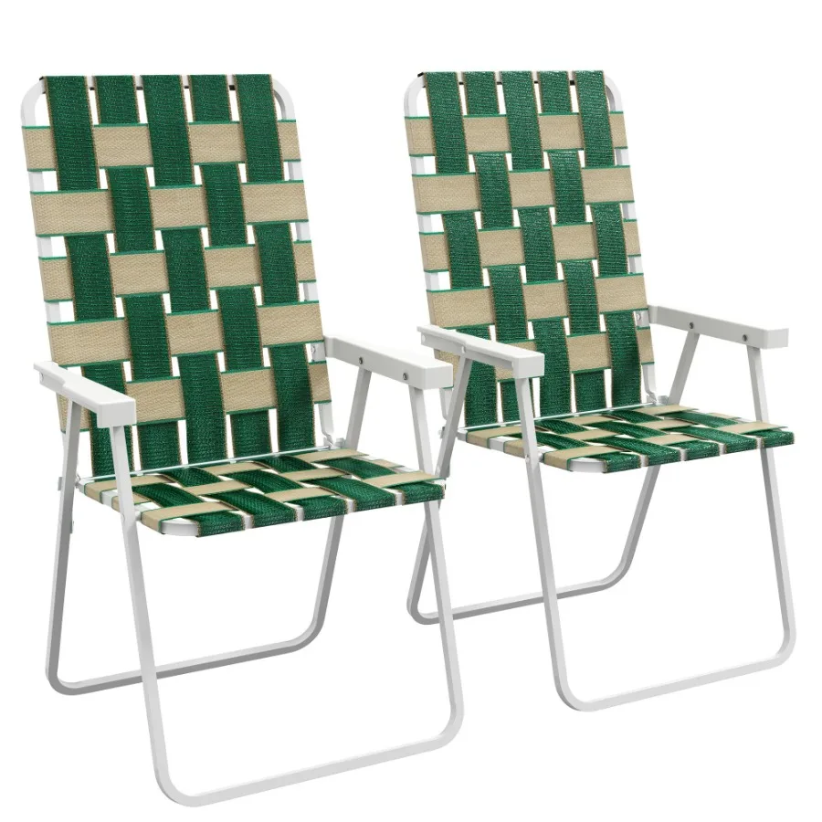 

Set of 2 Patio Folding Chairs Classic Outdoor Camping Chairs Portable Lawn Chairs for Camping Garden Pool Beach Backyard w Arm