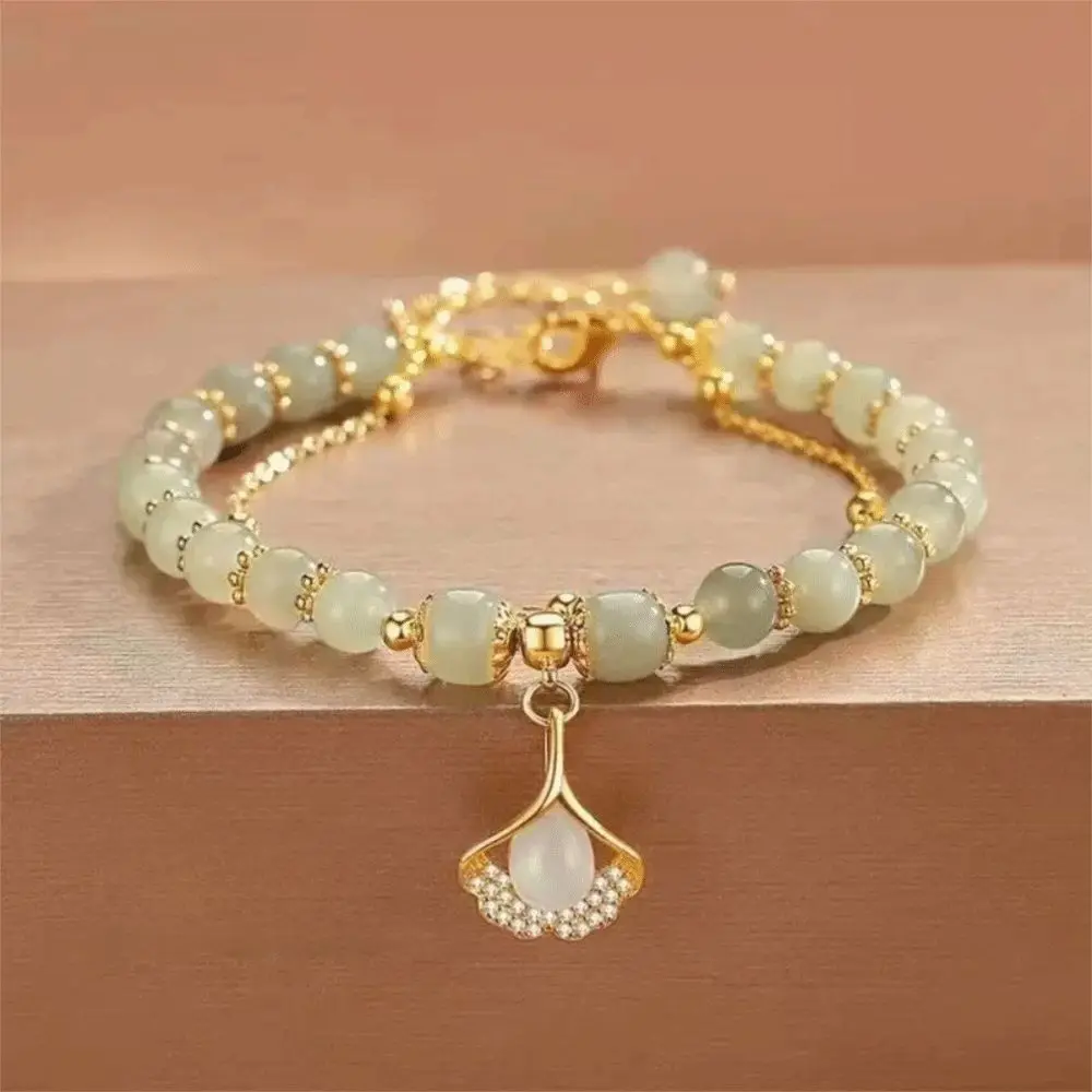 Chinese Style Hetan Jasper Bracelet Square Sugar Lotus Peanut Beaded Bracelet Exquisite Apricot Hotan Bracelet Anniversary
