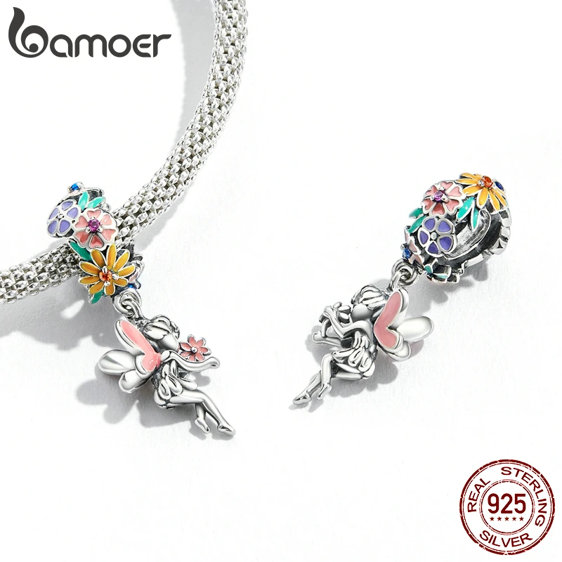 BAMOER Mạ Dreamcatcher Mặt Dây Chuyền Nữ Bạc 925 Bướm Quyến Rũ Phù Hợp Với Phái Nữ Ban Đầu Vòng Tay Lắc Cổ Tích Hạt Mịn Trang Sức