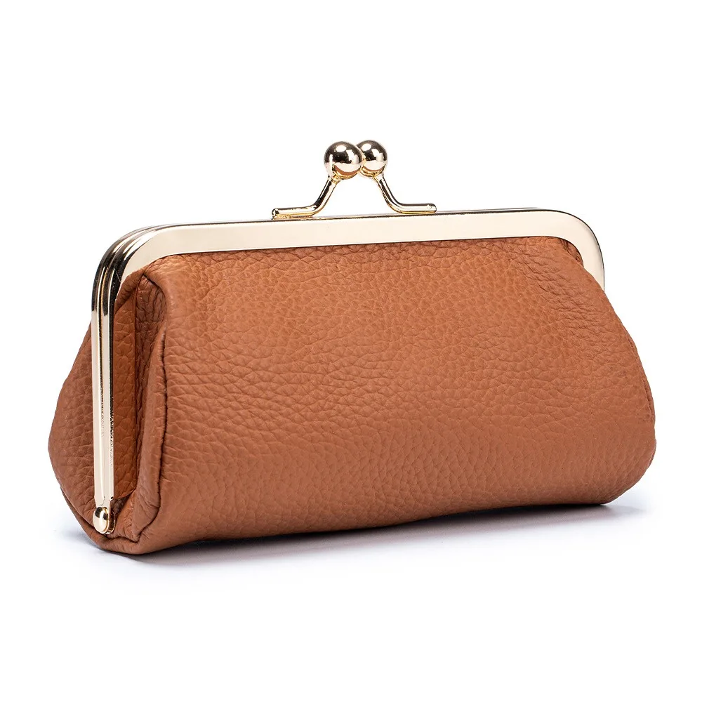 Chic Women's Kiss-Lock Leather Lipstick Pouch - Portable Makeup Organizer, Elegant Daily Compact Clutch for Small Essentials