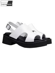 Summer New Men Thick Platform Cowhide Genuine Leather Sandals Buckle Strap Open Toe Gladiator Shoes Business Casual Work Sandals