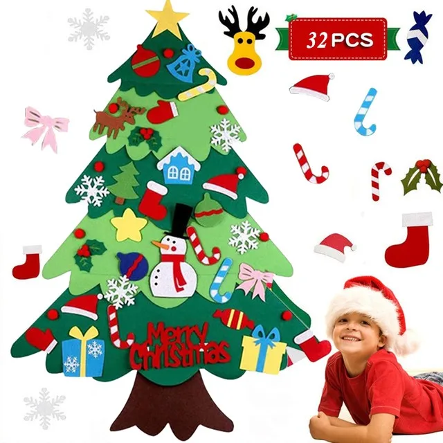 

2024 DIY Felt Christmas Tree Wall Hanging with LED String Lights for Kids Xmas Gifts Merry Christmas Decor Home Party Supplies