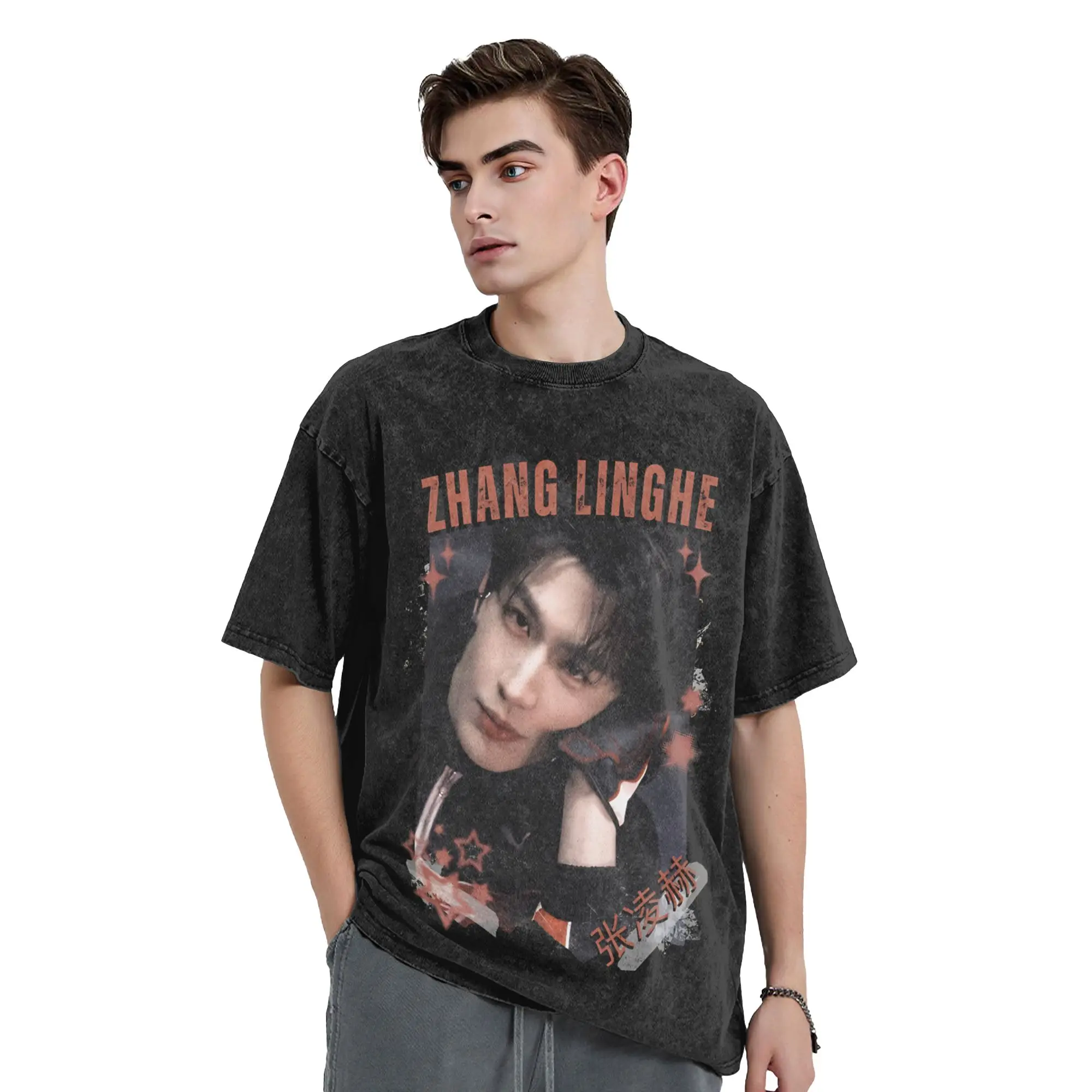 Zhang LingHe T Shirt Washed Short Sleeve Harajuku T-Shirt C-Drama Actor Vintage for Men Women Tops Streetwear Printed Tee Shirt