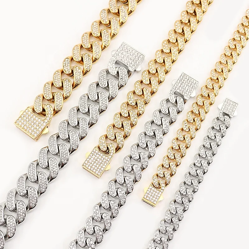 

20mm Classic Sparkling Ice Cuba Chain Diamond 18K Gold Plated Bracelet Necklace Thick Jewelry