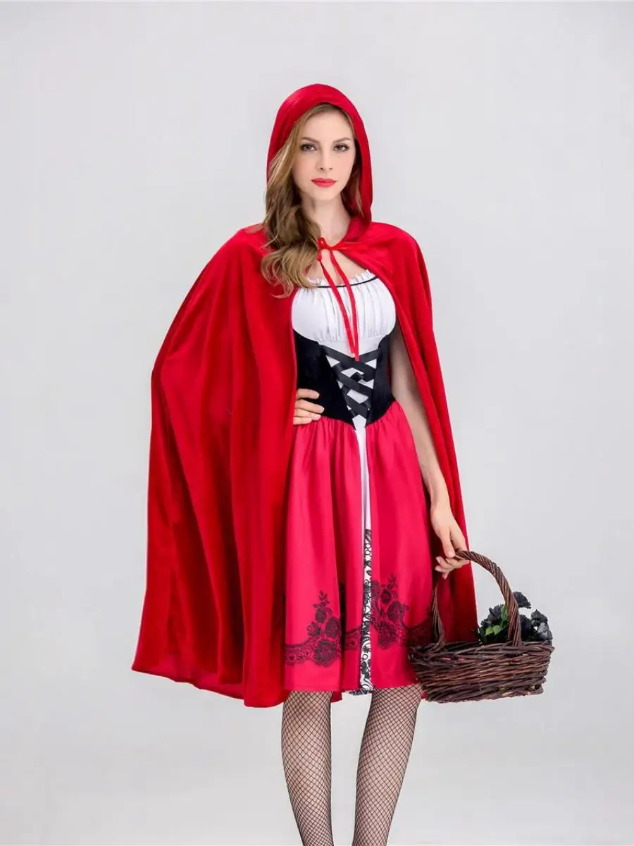 Adult loween Red Hooded Dr Cosplay Costume Red Cloak Masquerade Ball Performance Clothing Polyester Material