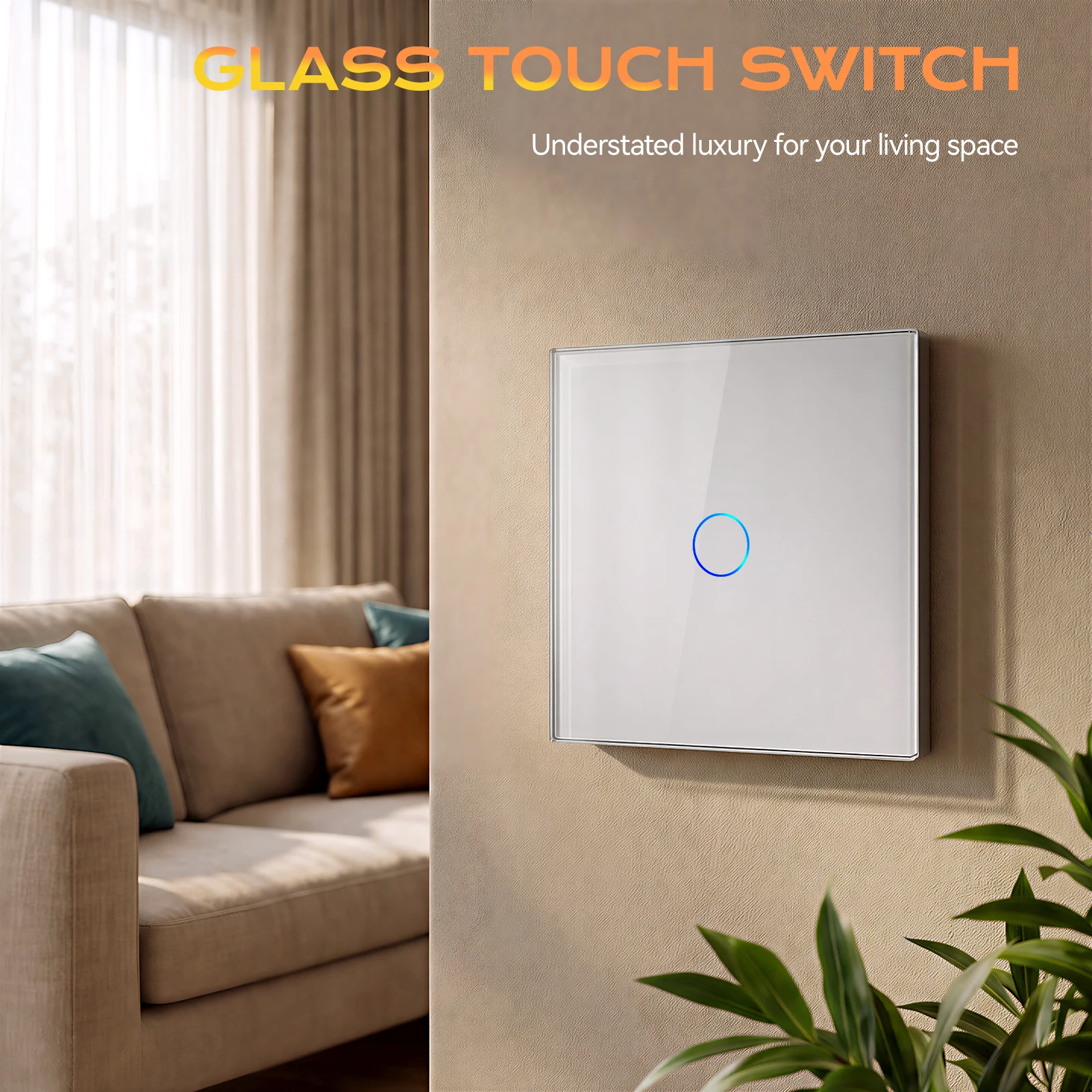 BSEED Touch Light Switch 1/2/3/4Gang Wall Led Switches Crystal Panel Dark Blue Backlight Touch Sensor Wall Switches Home 1Way
