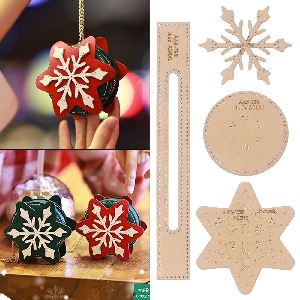 DIY Mini Christmas Snowflake Wallet Stencils - Kraft Paper Template for Sewing Leather Coin Purses & Hanging Storage Bags
