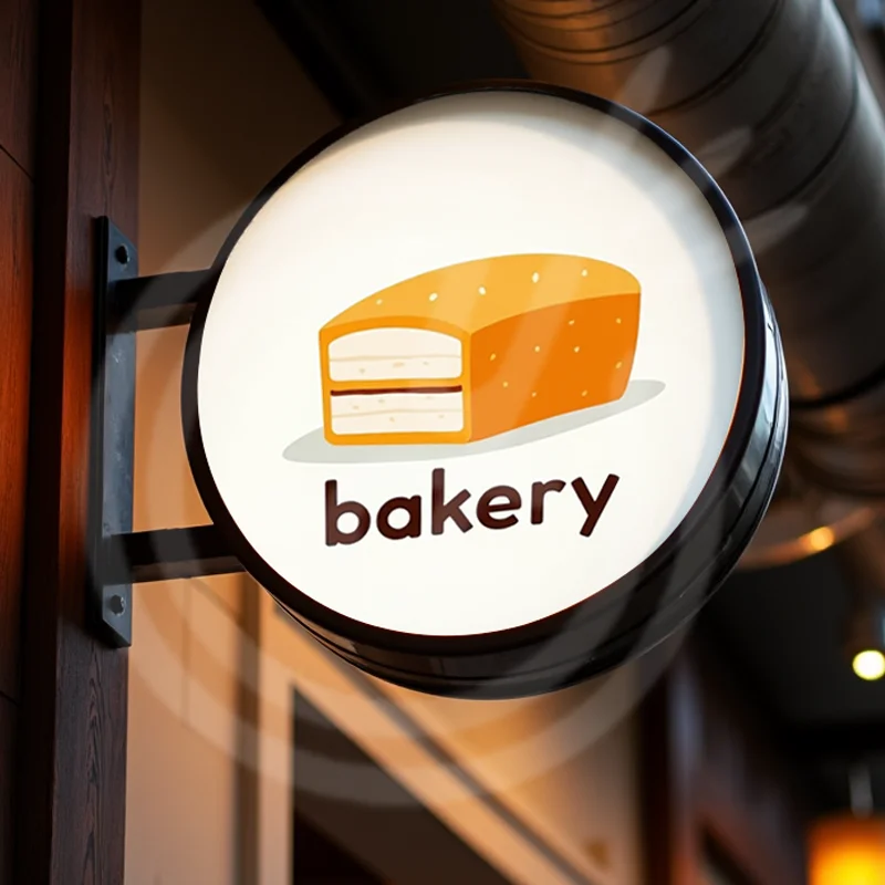 กล่องไฟ LED อะคริลิคกันน้ำทรงกลมแบบกำหนดเอง สำหรับร้านเบเกอรี่ ป้ายธุรกิจกลางแจ้ง ไฟส่องสว่างสองด้าน สำหรับโฆษณา