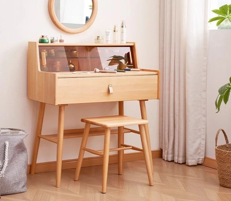 Nordic beech wood dressing table, multifunctional mini dressing table, trendy dressing table for small bedroom apartments