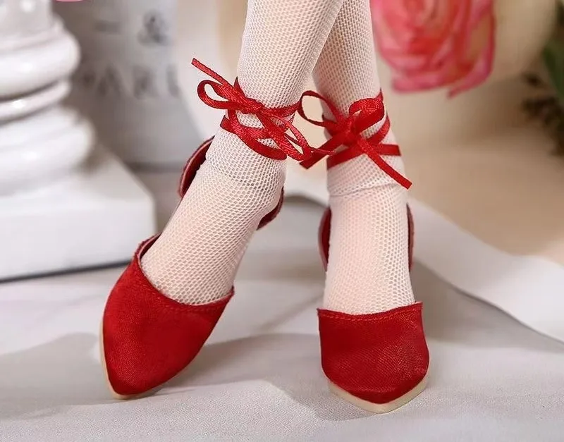 1/4 bjd doll shoes fashion versatile shoes SD doll high heels ,45 cm female red doll leather shoes accessories 1 pair