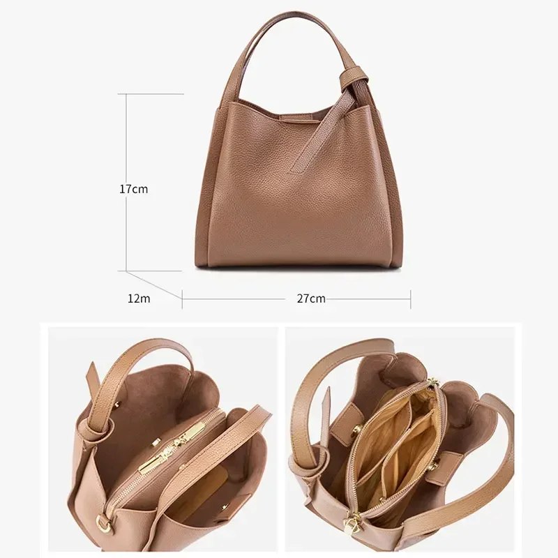 Bolso tipo cubo de cuero genuino para mujer, bolsos de hombro tipo bandolera de piel de vaca de calidad de diseñador de lujo, gran capacidad